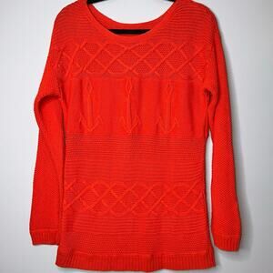 Talbots Womens Size Large Orange Anchor Nautical Long Sleeve Crew Neck Sweater
